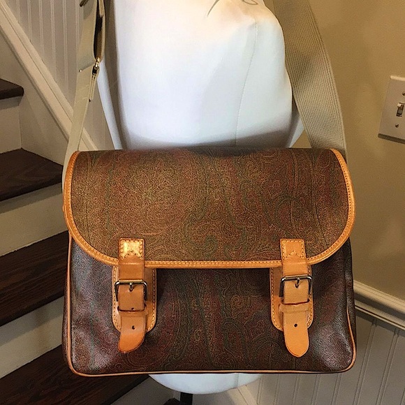 M ETRO Milano Paisley Coated Canvas Leather Crossbody Messenger Laptop Bag - Picture 1 of 17